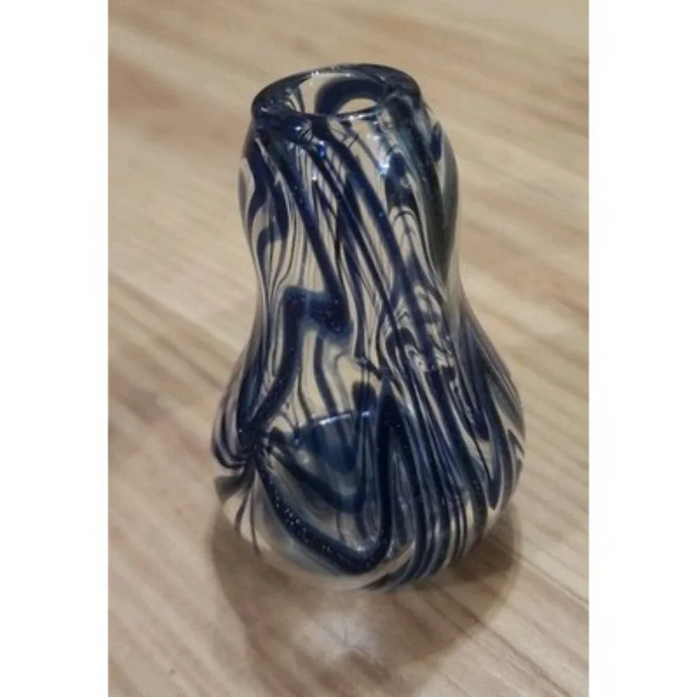 Blue Hand Blown Glass Bud Vase Set 2 Piece Swirl Art Glass Decorative Vessels